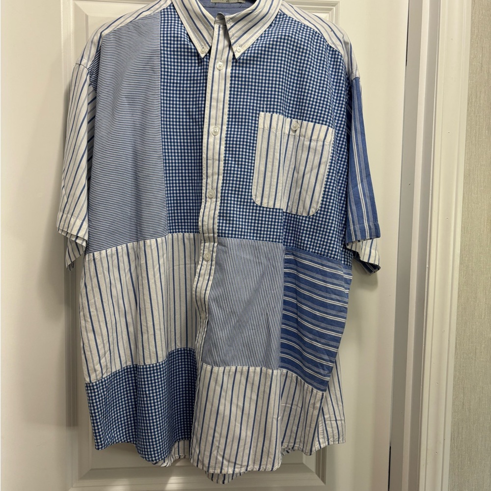 Orvis Men's Blue and White Checkered button up, short sleeve Shirt Sz XL